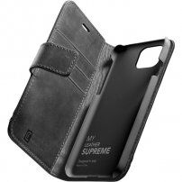 Cellularline Supreme husă flip din piele pentru iPhone 12 Pro Max - negru