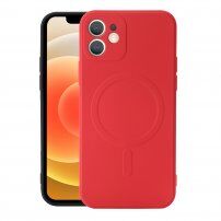 Carcasă din silicon cu cerc magnetic pentru iPhone 12 mini - roșu