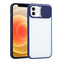 Carcasă semitransparentă cu capac glisant pentru lentila camerei foto iPhone 12 - albastru