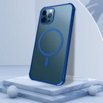 Carcasă moale transparentă cu cerc magnetic și cadru colorat pentru iPhone 12 Pro Max - albastru