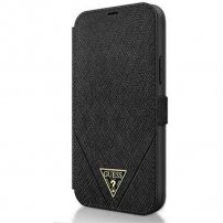 Guess Saffiano V Stitch Book Husă flip pentru iPhone 12 mini - negru