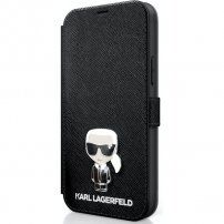 Karl Lagerfeld Saffiano Iconic husă tip portofel pentru iPhone 12 mini - negru
