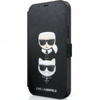 Karl Lagerfeld Saffiano K&C Heads Husă tip portofel pentru iPhone 12 mini - negru
