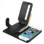 Husă din piele, cu slot-uri pentru carduri, pentru Apple iPhone 5 / 5S / SE (2016) – neagră