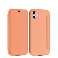 Husă flip din silicon cu buzunar pentru card iPhone 11 Pro Max - portocaliu