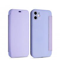 Husă flip din silicon cu buzunar pentru card iPhone 11 - violet