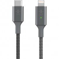 Belkin Boost Charge LED cablu împletit cu conectori USB-C / Lightning - 1,2m - argintiu