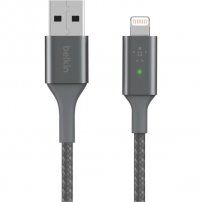 BELKIN Boost Charge LED cablu împletit de date și încărcare, USB-A 2.0 / Lightning pentru iPhone / iPad / iPod / AirPods - 1,2 m - argintiu
