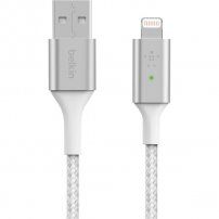 BELKIN Boost Charge LED cablu împletit de date și încărcare, USB-A 2.0 / Lightning pentru iPhone / iPad / iPod / AirPods - 1,2 m - alb