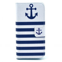 Husă portofel, cu suport, pentru Apple iPhone 5 / 5S / SE (2016) - Dungi şi ancoră