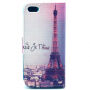 Husă portofel, cu suport şi slot-uri de carduri, pentru Apple iPhone 5 / 5S / SE (2016) - Paris şi Turnul Eiffel