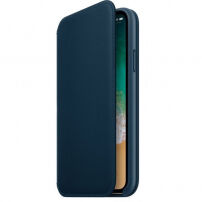 Husă originală din piele Folio, pentru Apple iPhone XS / iPhone X - albastru spaţial