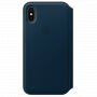 Husă originală din piele Folio, pentru Apple iPhone XS / iPhone X - albastru spaţial