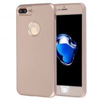 Carcasă din plastic pentru iPhone 8 Plus / 7 Plus cu protecţie 360° - protejează partea din faţă şi cea din spate - auriu