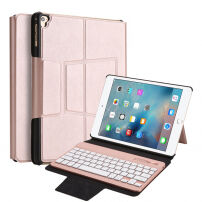 Husă din piele artificială, cu tastatură wireless, pentru Apple iPad 9.7 / iPad Pro 9.7 / iPad Air / iPad Air 2 - roz-auriu