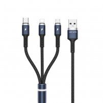 WK 3în1 cablu împletit de date și încărcare, USB-A / USB-C / Lightning / micro USB pentru iPhone / iPad / iPod / AirPods - 1,2 m - negru