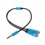 Reducţie / cablu conectare audio pentru căști și microfon de jack 3,5 mm la 2x jack 3,5 mm - albastru