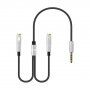 Reducţie / cablu conectare audio pentru căști și microfon de jack 3,5 mm la 2x jack 3,5 mm - argintiu