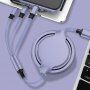 3în1 cablu spiralat cu USB-A / USB-C / Lightning / micro USB pentru iPhone / iPad / iPod / AirPods - 1 m - violet