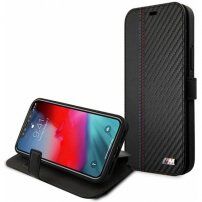 BMW PU Carbon Contrast Book carcasă pentru iPhone 12 Pro Max - negru