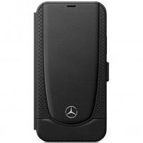 Mercedes Perforated Leather carcasă flip pentru iPhone 12 mini - negru