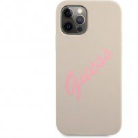 Guess Vintage Script husă din silicon pentru iPhone 12 Pro Max - bej