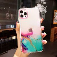 Husă transparentă, rezistentă la impact cu model de marmură pentru iPhone 11 Pro - roz turcoaz