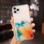 Husă transparentă, rezistentă la impact cu model de marmură pentru iPhone 12 mini - albastru portocaliu