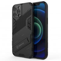 Husă de protecție durabilă cu stand pentru iPhone 12 Pro Max - negru
