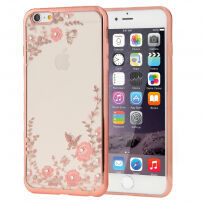 Carcasă elegantă cu pietricele sclipitoare, pentru Apple iPhone 6S Plus / 6 Plus - roz-auriu cu flori