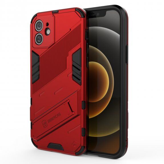 Husă de protecție durabilă cu stand pentru iPhone 12 - roșu