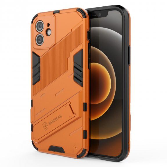 Husă de protecție durabilă cu stand pentru iPhone 12 - portocaliu