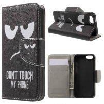 Husă flip cu stativ şi buzunar de acte, pentru iPhone 5 / 5S / SE (2016) - Don't touch my phone