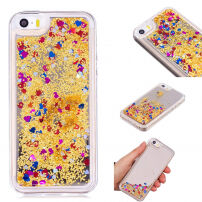 Carcasă de protecţie, cu paiete plutind, pentru Apple iPhone SE (2016) / 5S / 5 - auriu cu inimioare colorate