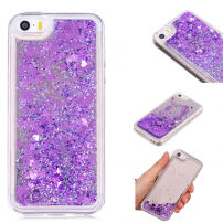 Carcasă de protecţie, cu paiete plutind, pentru Apple iPhone SE (2016) / 5S / 5 - violet cu inimioare