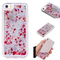 Carcasă de protecţie, cu paiete plutind, pentru Apple iPhone SE (2016) / 5S / 5 - argintiu cu inimioare roşii