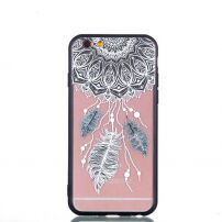 Carcasă de protecţie, din plastic, cu ramă neagră, pentru Apple iPhone 6 / 6S - dreamcatcher cu puf