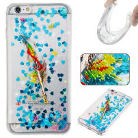 Carcasă cu paiete plutitoare, pentru Apple iPhone 6S Plus / 6 Plus - pene colorate cu inimioare albastre