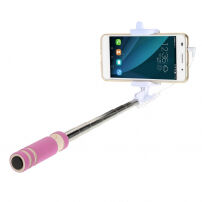 Băţ selfie telescopic, cu declanşator cu fir, pentru Apple iPhone - roz