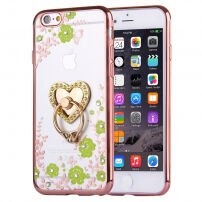 Carcasă de lux, cu inimă aurie şi dragon cu pietricele, pentru Apple iPhone 6 Plus / 6S Plus - flori verzi