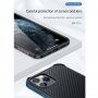 Husă cu textură din fibră de carbon și cadru de protecție pentru iPhone 11 Pro - verde închis