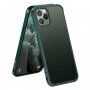 Husă cu textură din fibră de carbon și cadru de protecție pentru iPhone 11 Pro Max - verde închis