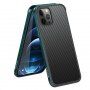 Husă cu textură din fibră de carbon și cadru de protecție pentru iPhone 12 / 12 Pro - verde închis