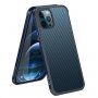 Husă cu textură din fibră de carbon și cadru de protecție pentru iPhone 12 mini - albastru închis