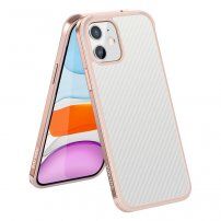 Husă cu textură din fibră de carbon și cadru de protecție pentru iPhone 11 - roz-auriu