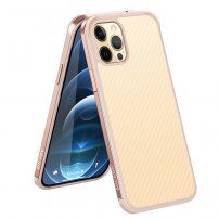 Husă cu textură din fibră de carbon și cadru de protecție pentru iPhone 12 mini - roz-auriu