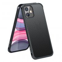 Husă cu textură din fibră de carbon și cadru de protecție pentru iPhone 11 - negru