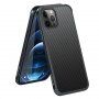 Husă cu textură din fibră de carbon și cadru de protecție pentru iPhone 12 / 12 Pro - negru