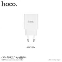 Încărcător / adaptor HOCO, cu două porturi USB şi display, pentru Apple iPhone / iPod - alb