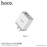 Încărcător de voiaj HOCO, cu ştecher american, cu porturi USB / USB-C, pentru Apple iPhone - alb
